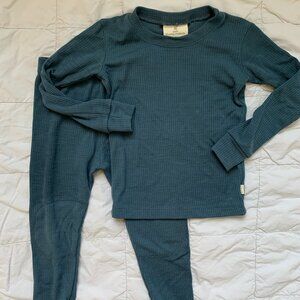 Chasing Windmills | Merino Wool Long Johns in Orion Blue Rib Solid